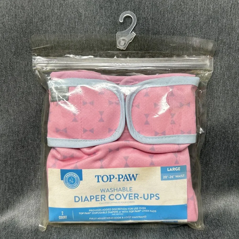 NOS Top Paw Dog Diaper Cover Ups Large Pink Washable 20-26 Inch Waist 2 Pack